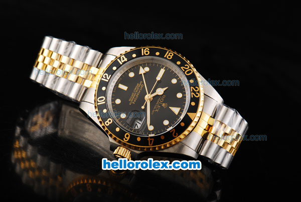 Rolex GMT Master II Automatic Movement Black Dial with Black Bezel and White Markers-Two Tone Strap - Click Image to Close